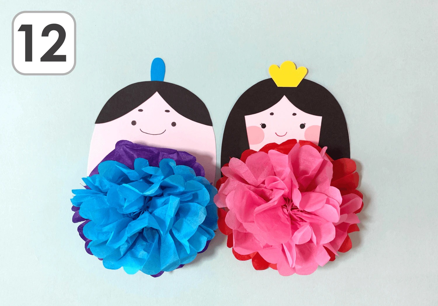 格子編みとお花紙のふわふわ雛人形の製作手順12