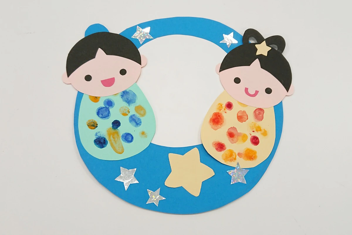 指スタンプの七夕飾り製作過程6