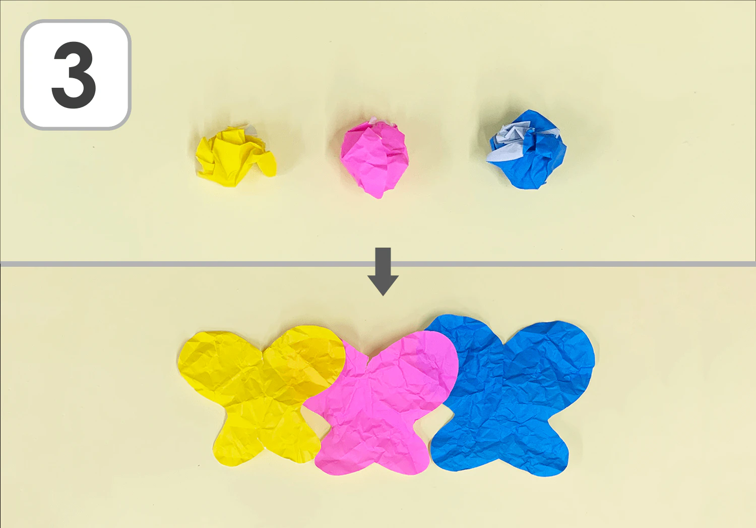 くしゃくしゃおりがみのちょうちょの製作手順３