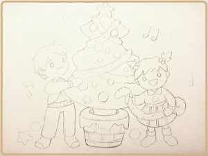 子どもたちのイラスト下描き