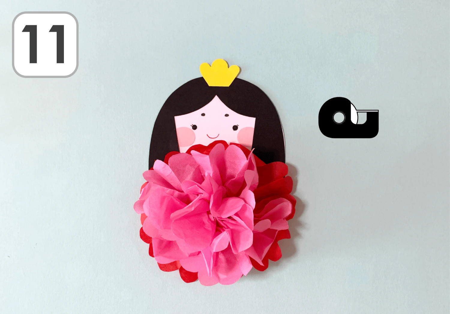 格子編みとお花紙のふわふわ雛人形の製作手順11