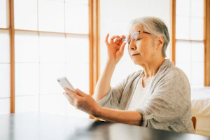 眼鏡の年配の女性