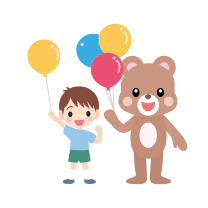 遊園地でイベントスタッフとして子どもと関わるイラスト