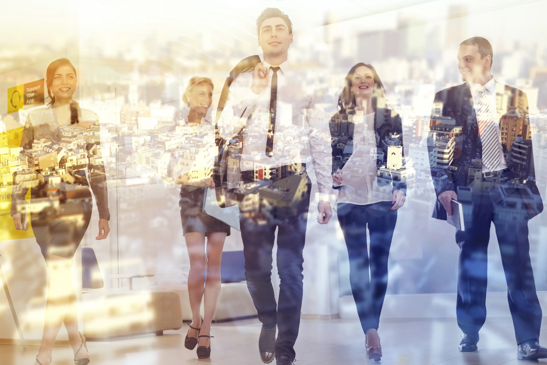 スーツの男女歩いている