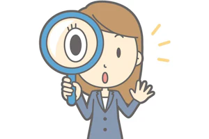 スーツの女性虫眼鏡を覗き込む