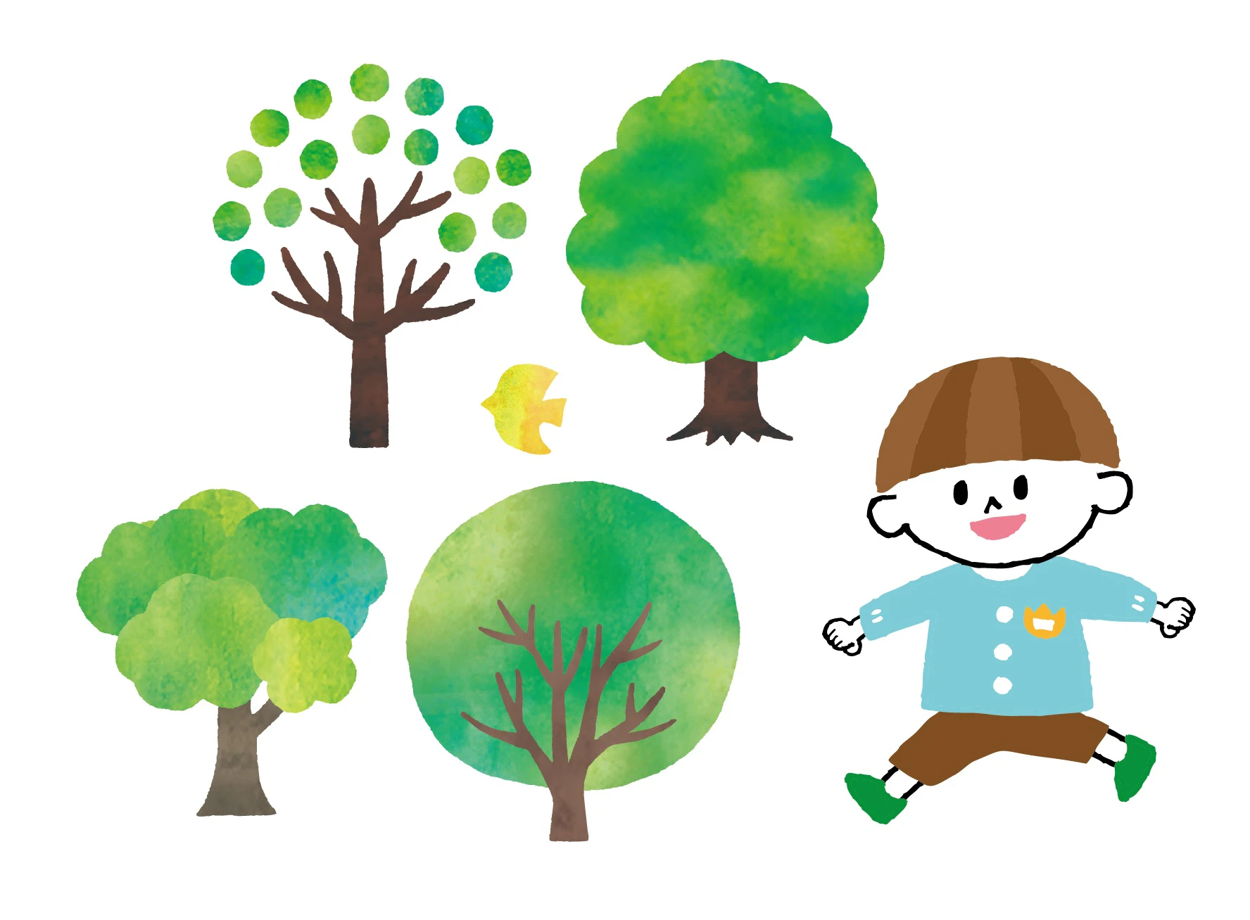 木と走る子ども