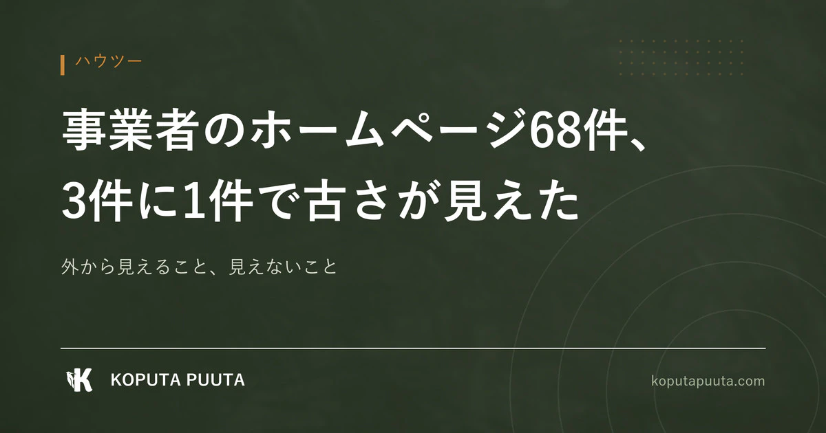 ホームページを放置するとどうなる？　常陸大宮の事業者68件を外から見たら、3件に1件で古さが見えた