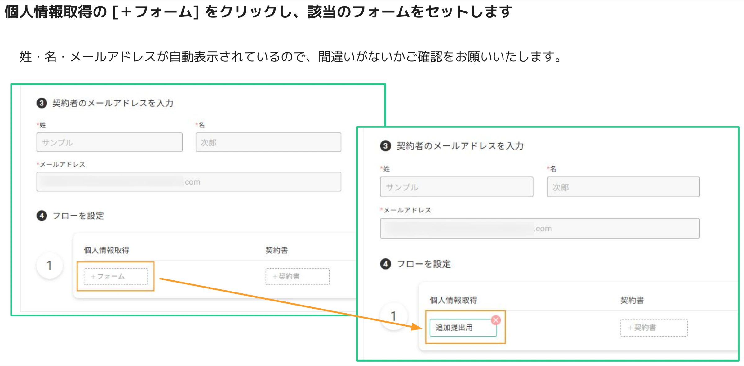 送信ダイアログで「+フォーム」をクリックし追加提出用フォームをセットした操作画面