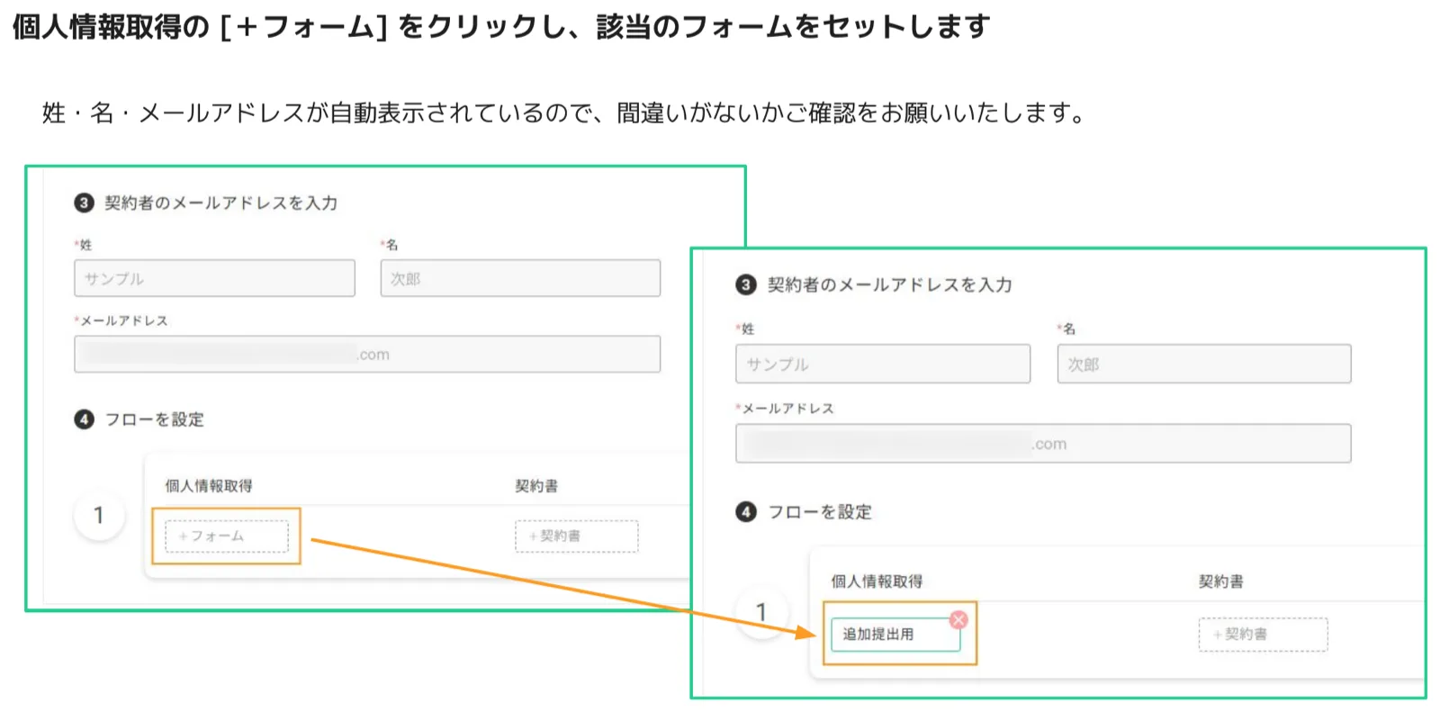 送信ダイアログで「+フォーム」をクリックし追加提出用フォームをセットした操作画面
