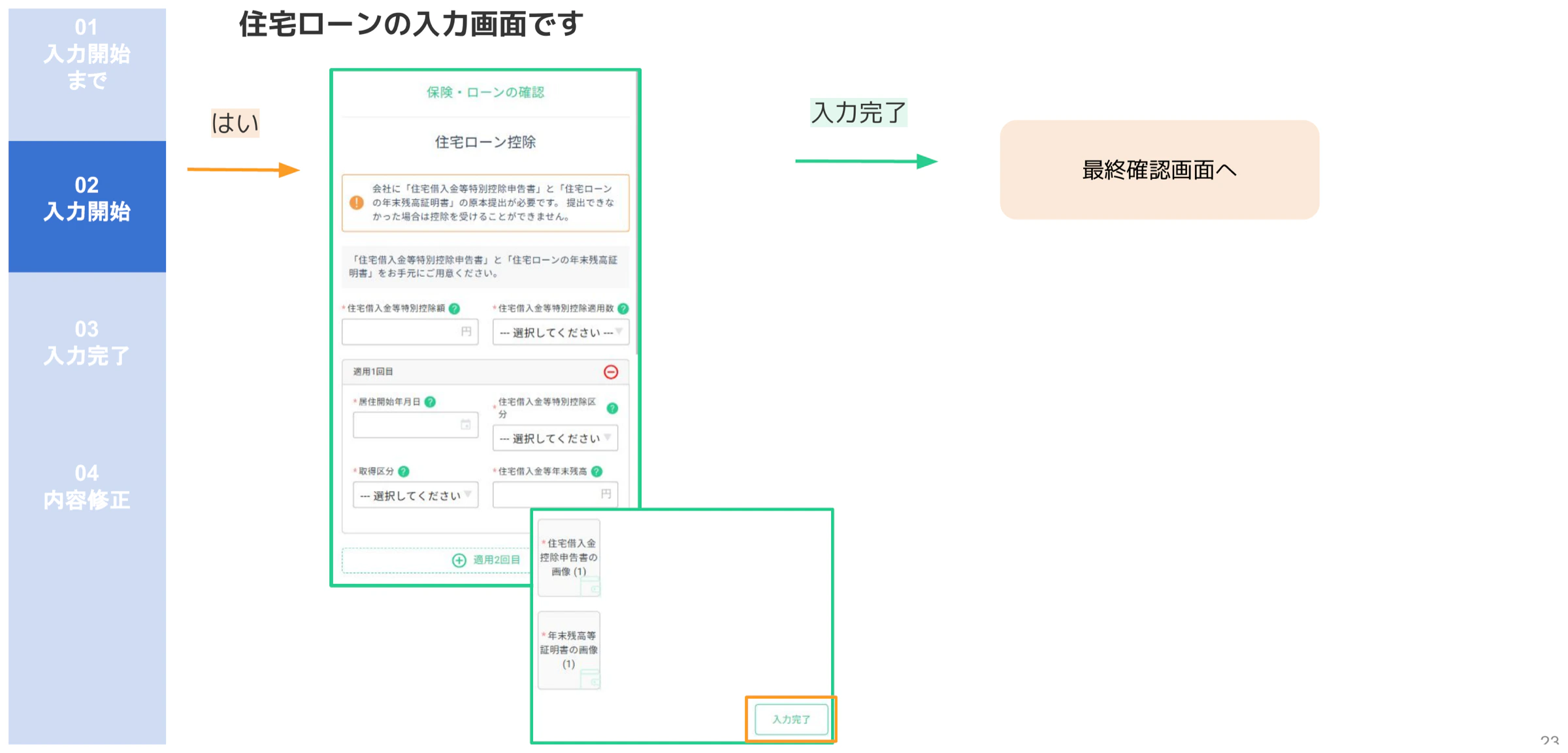 人事CREW住宅ローン控除詳細入力フォーム(控除額・居住開始年月日・証明書画像アップロード)