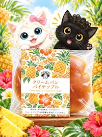 【制作実績】パイナップルクリームパンのパッケージデザイン｜沖縄紅型風の帯シール
