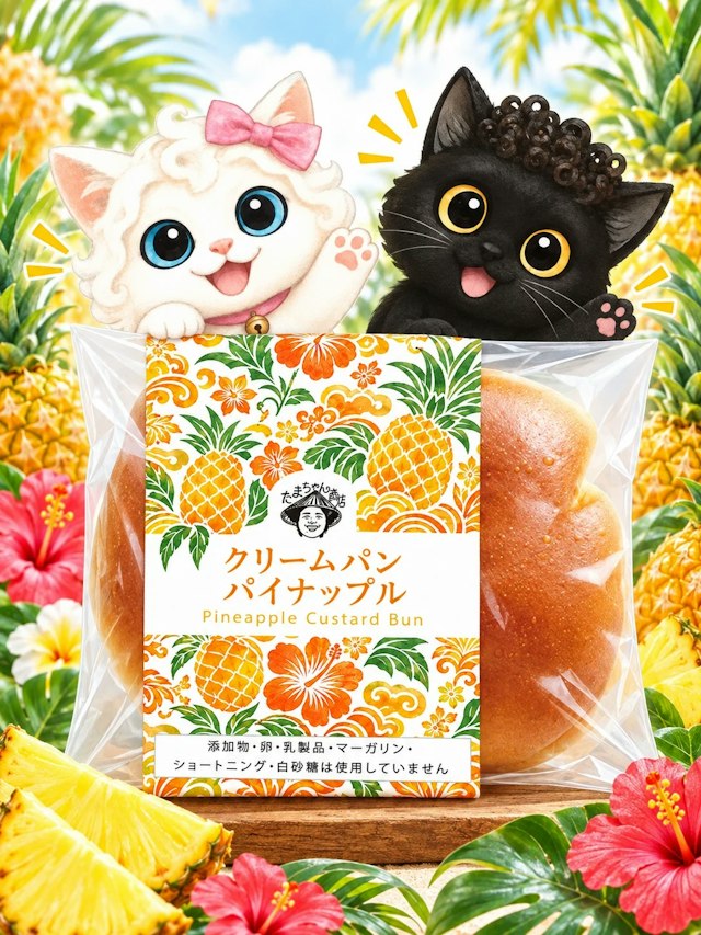 【制作実績】パイナップルクリームパンのパッケージデザイン｜沖縄紅型風の帯シール