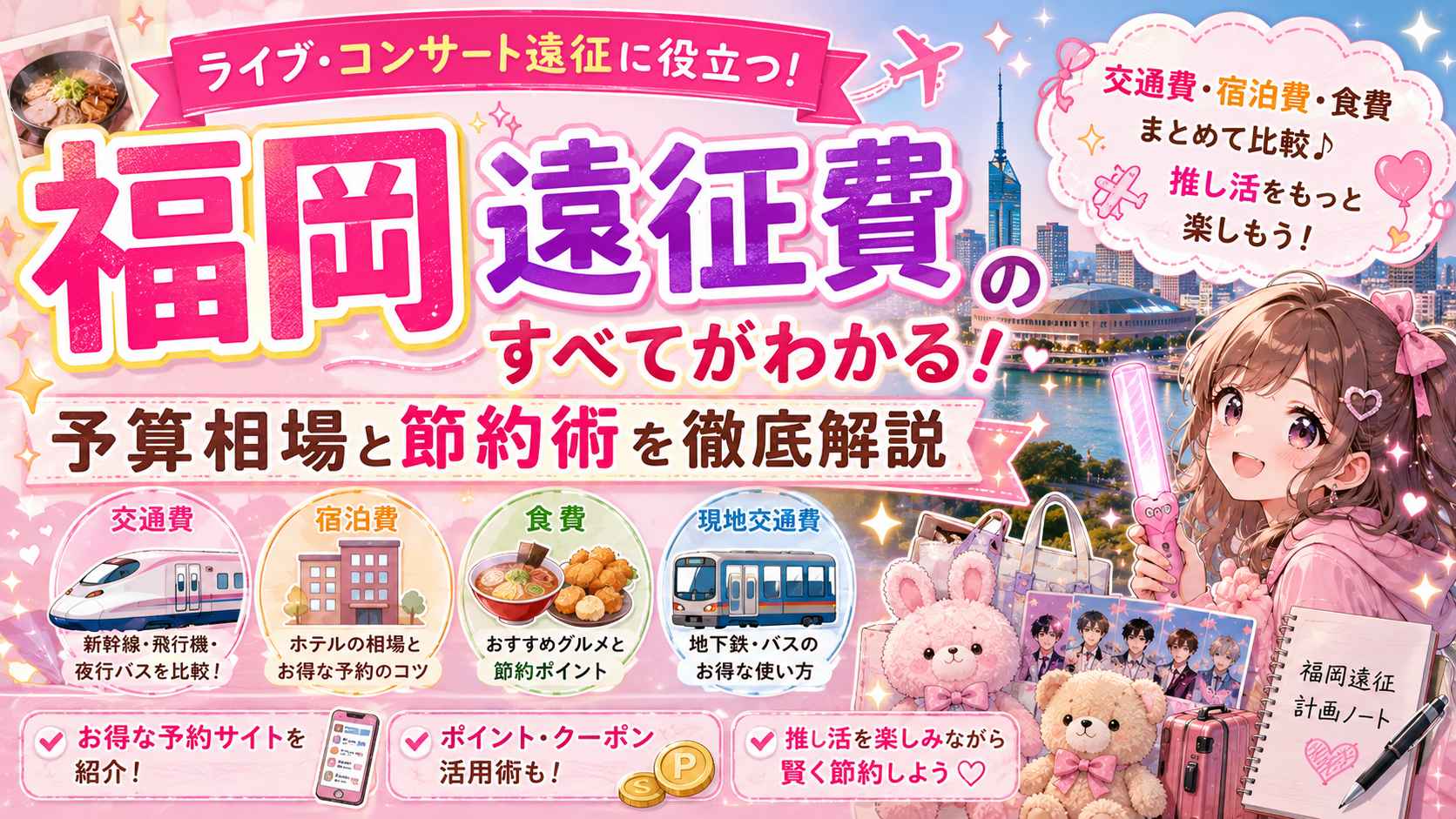 福岡への遠征費はいくらかかる？ライブ遠征の予算相場。交通費は早割を利用しよう！