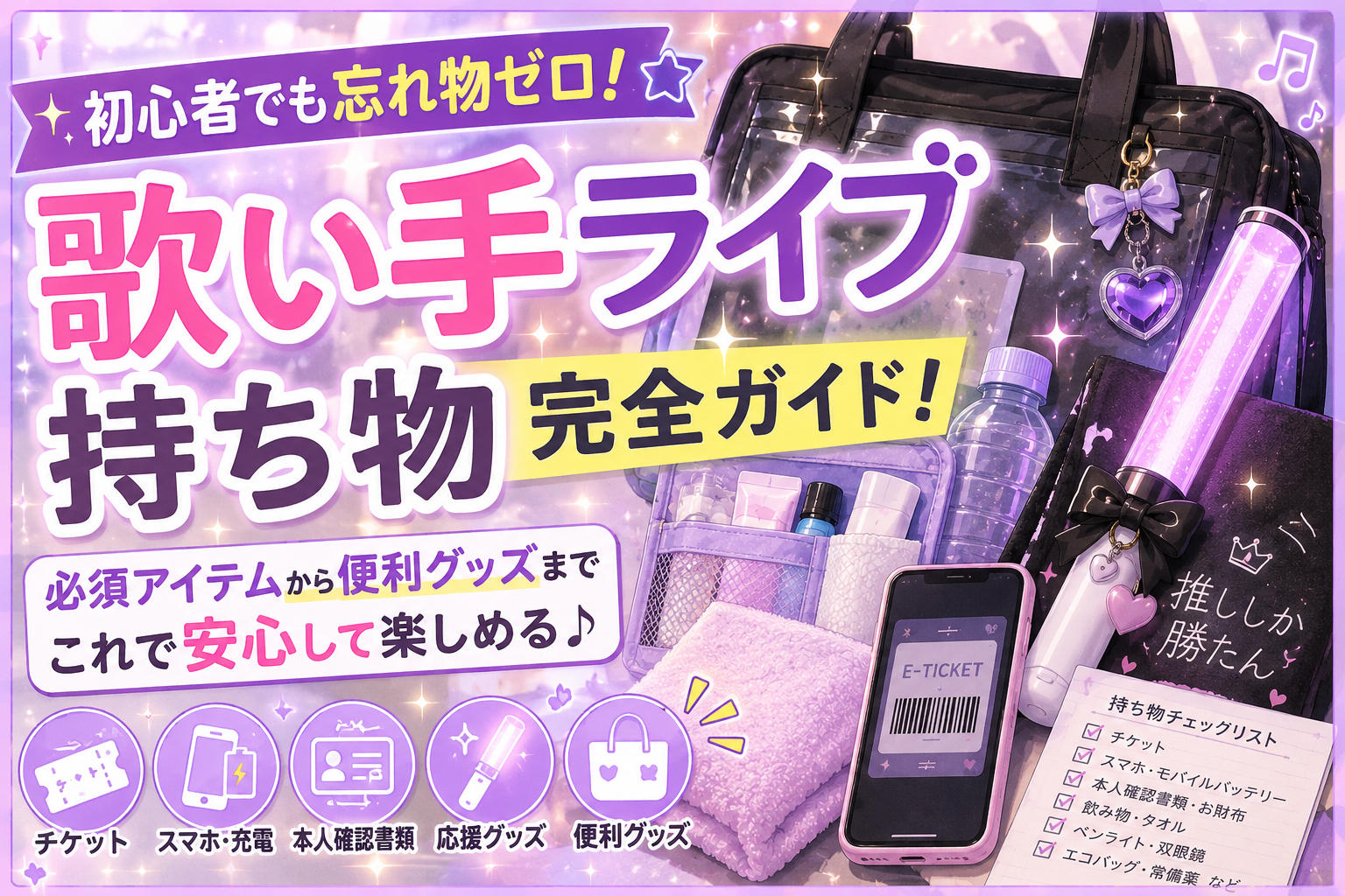 歌い手ライブ持ち物完全ガイド！初心者でも忘れ物ゼロで楽しむ準備リスト。会場によってルールや必要なアイテムが異なるので気をつけよう！
