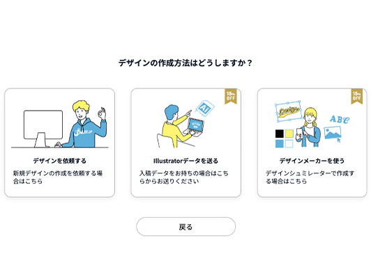 デザインの作成・入稿方法を選ぶ画面