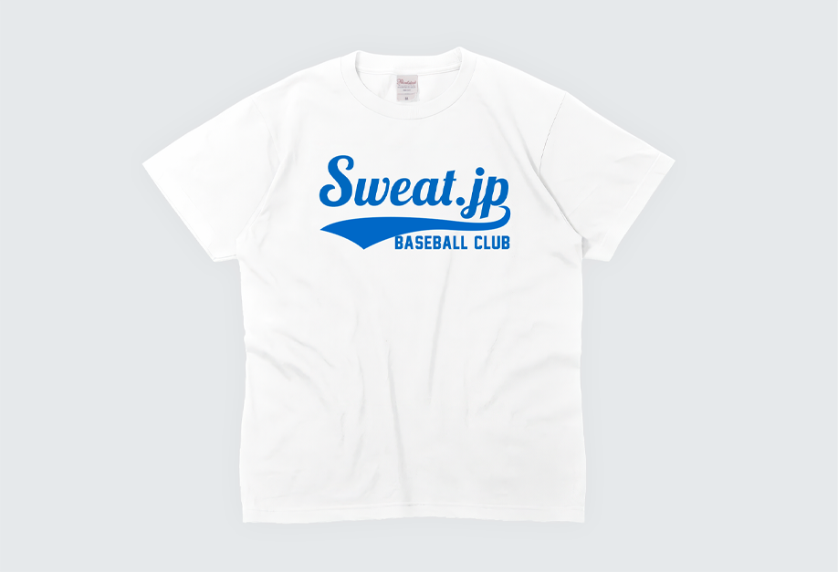 SWEAT.jp BASEBALL CLUBをプリントした白いTシャツ