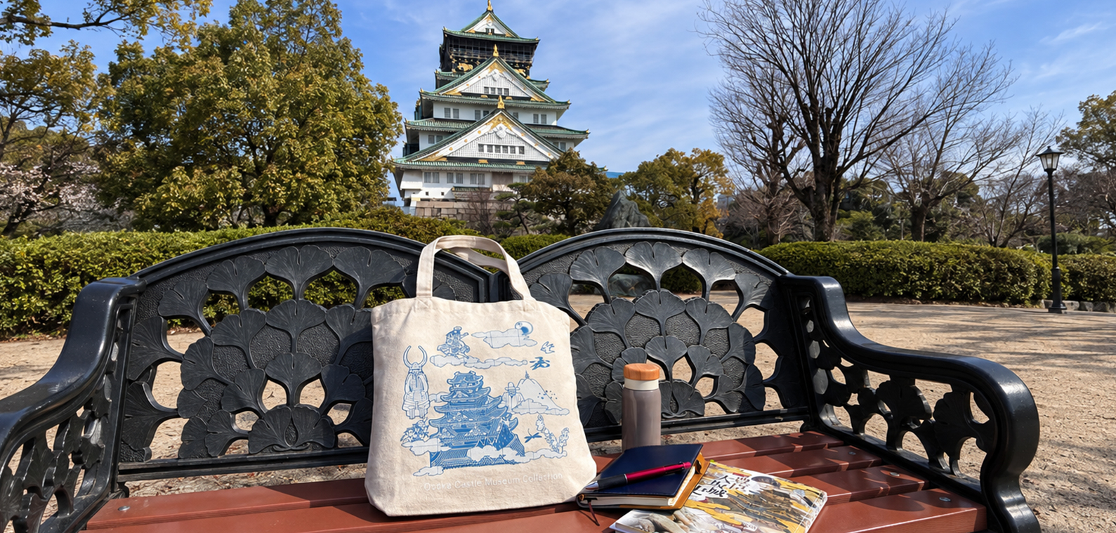 大阪城天守閣と名品トートバッグ