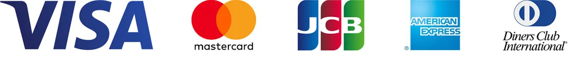 利用できるクレジットカードブランド、VISA・Mastercard・JCB・American Express・Diners Club