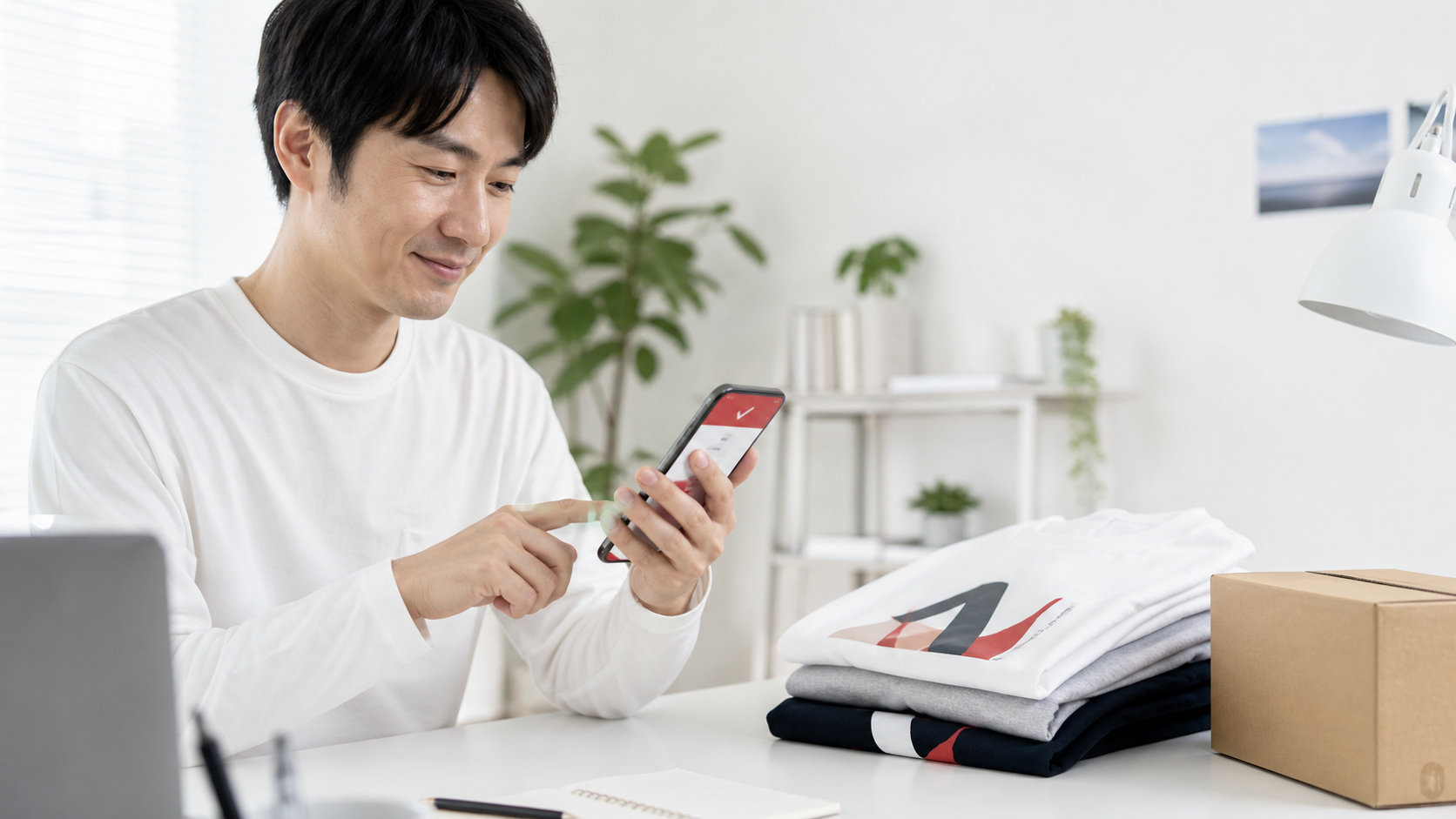 楽天ポイントを確認しながらオリジナルウェアを注文する利用者