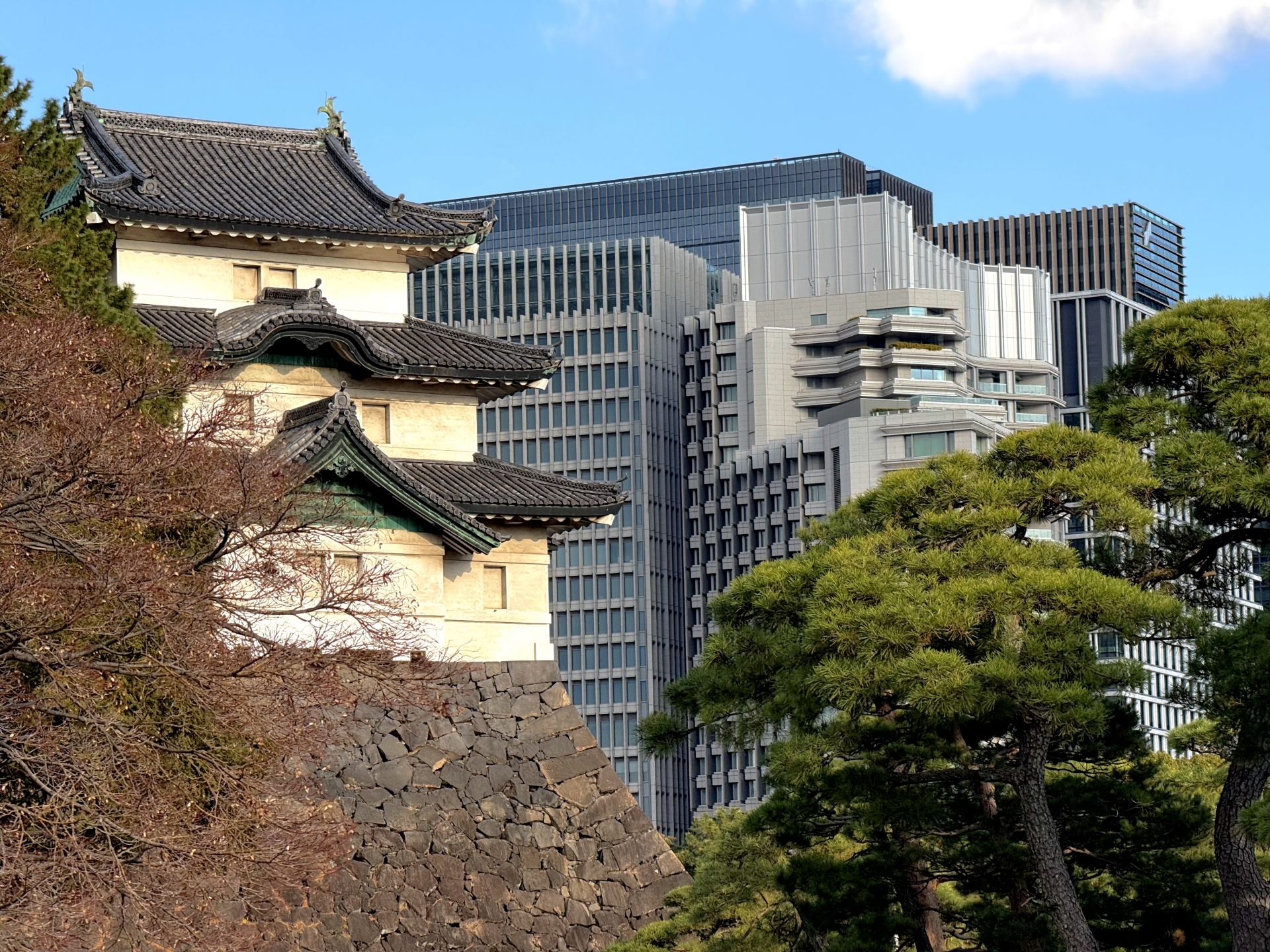 皇居・富士見櫓からの丸の内ビル群