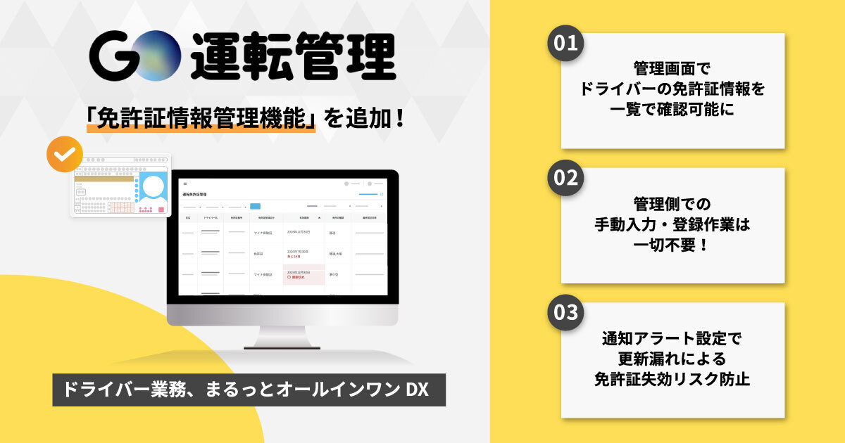 『GO運転管理』、免許証情報管理機能を追加