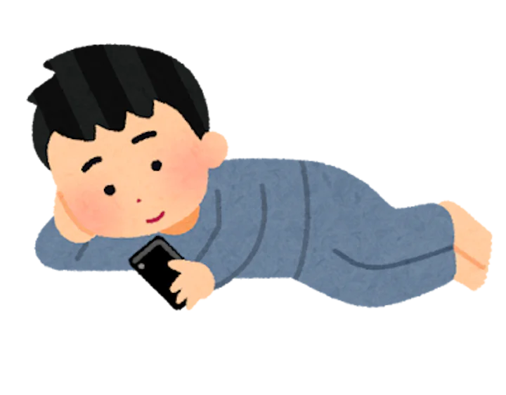 横になってスマホを使う人のイラスト(男性)
