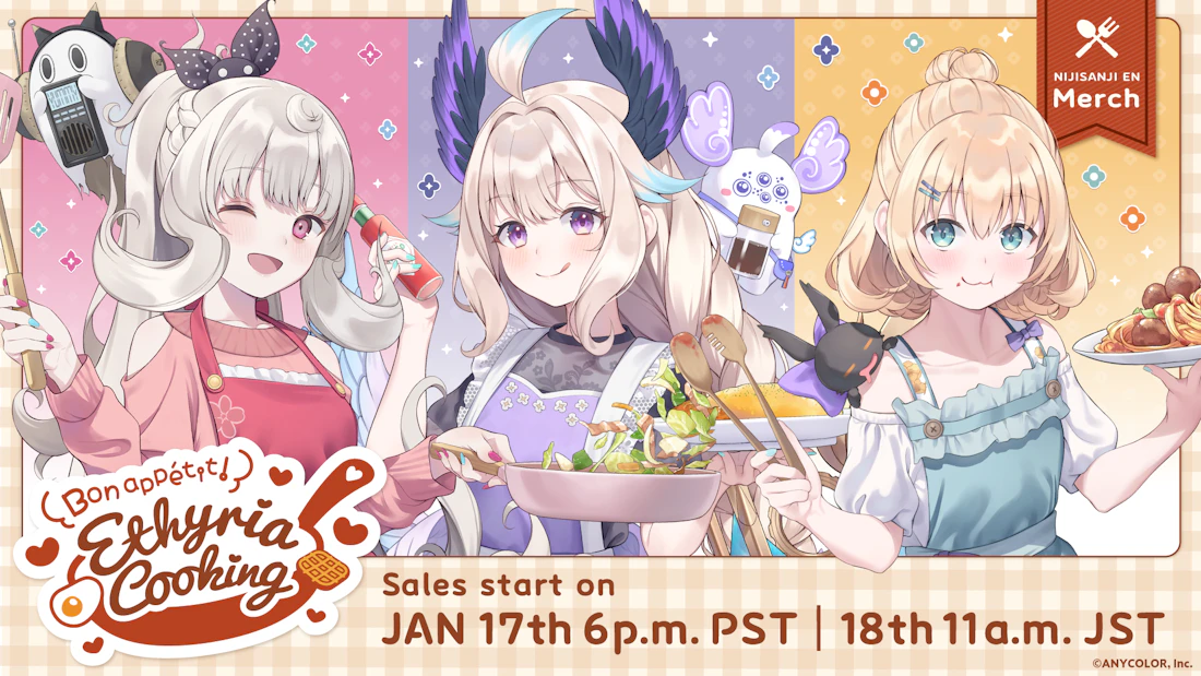 NIJISANJI EN announces “Ethyria Cooking bon appétit!” merchandise
