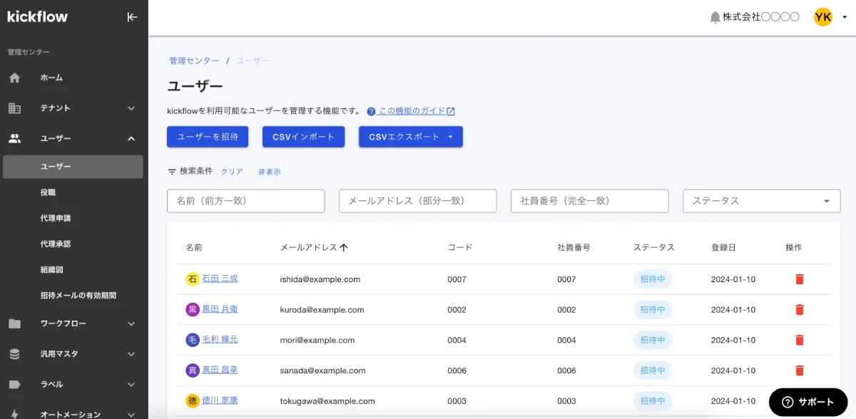 ユーザー登録・管理機能