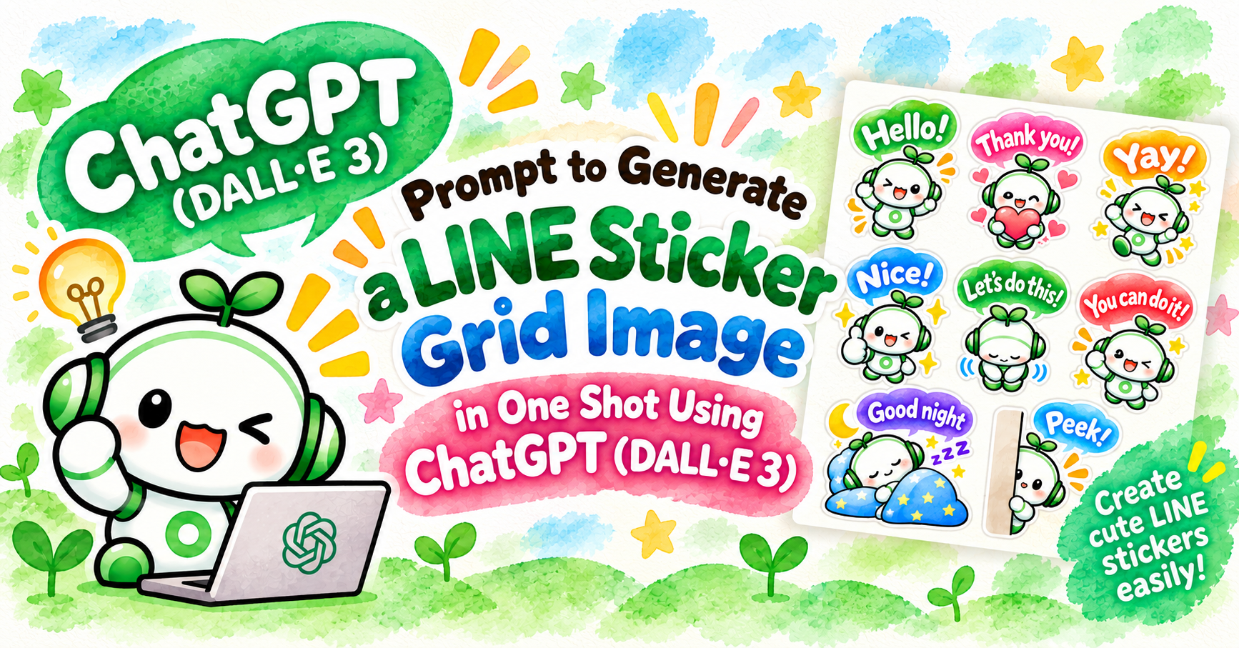 Prompt to Generate a LINE Sticker Grid Image in One Shot Using ChatGPT (DALL-E 3)