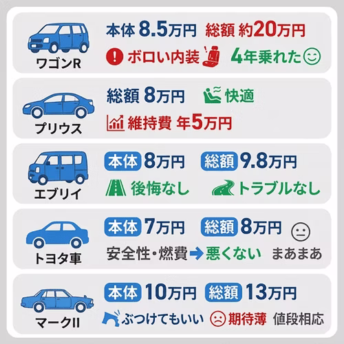 10万以下の軽自動車を実際に購入した方の感想は？