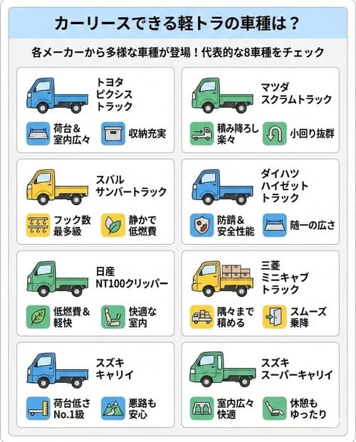 カーリースできる軽トラの車種は？