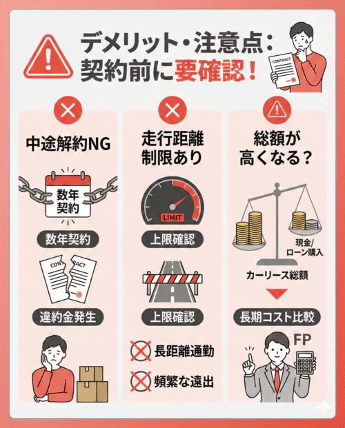 カーリースのデメリット・注意点を事前に知っておこう