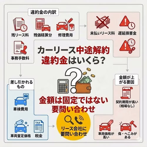 カーリースを中途解約する場合の違約金はいくら？