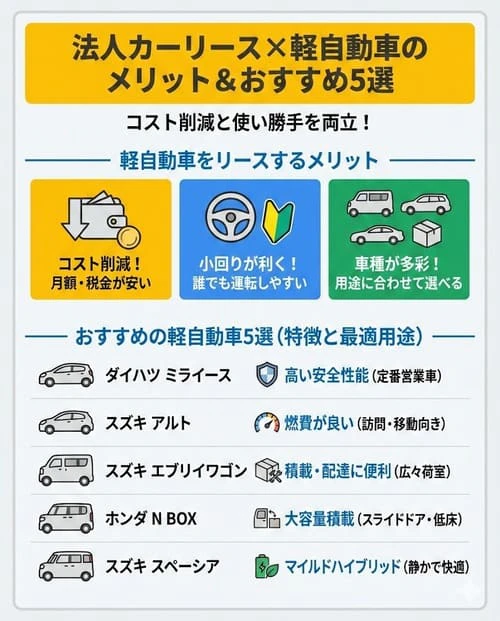 法人向けカーリースでおすすめの軽自動車を紹介