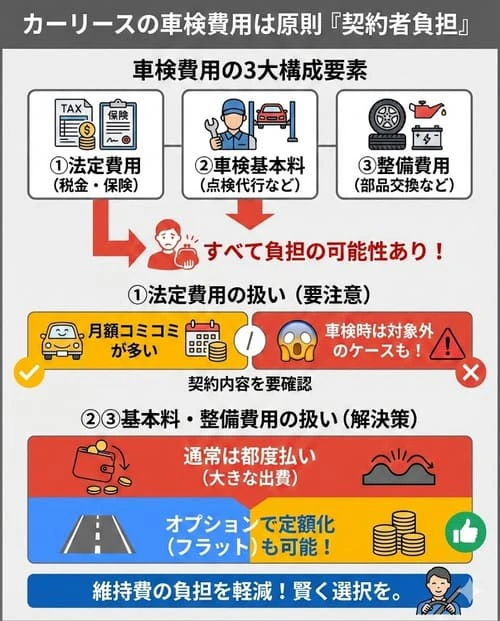 カーリースの車検費用は基本的に契約者負担となる