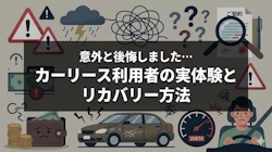 カーリースを利用して意外と  後悔したポイントを実体験とともに紹介し、そのデメリット部分をカバーする方法を解説する記事のタイトル画像