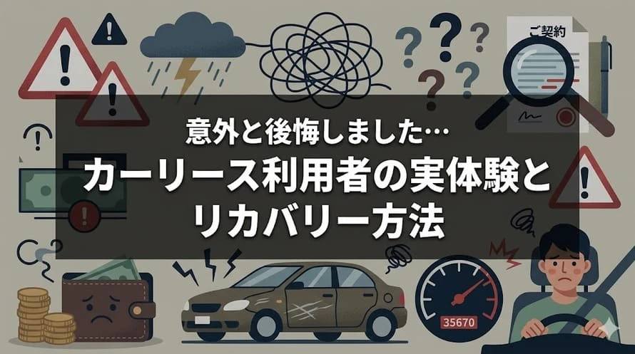 カーリースを利用して意外と後悔したポイントを実体験とともに紹介し、そのデメリット部分をカバーする方法を解説する記事のタイトル画像