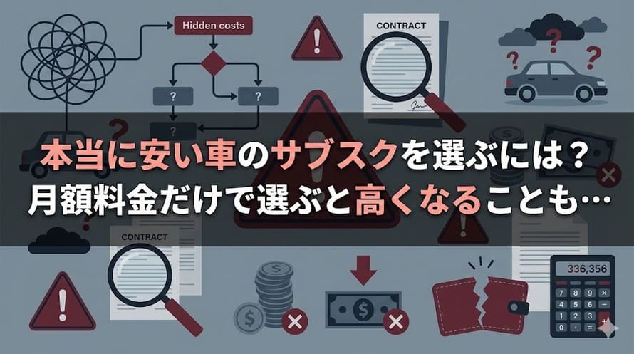 安い車のサブスクのうち、おすすめのサービスと、車のサブスクで安く乗れる車種について解説する記事であることを示すタイトル下画像