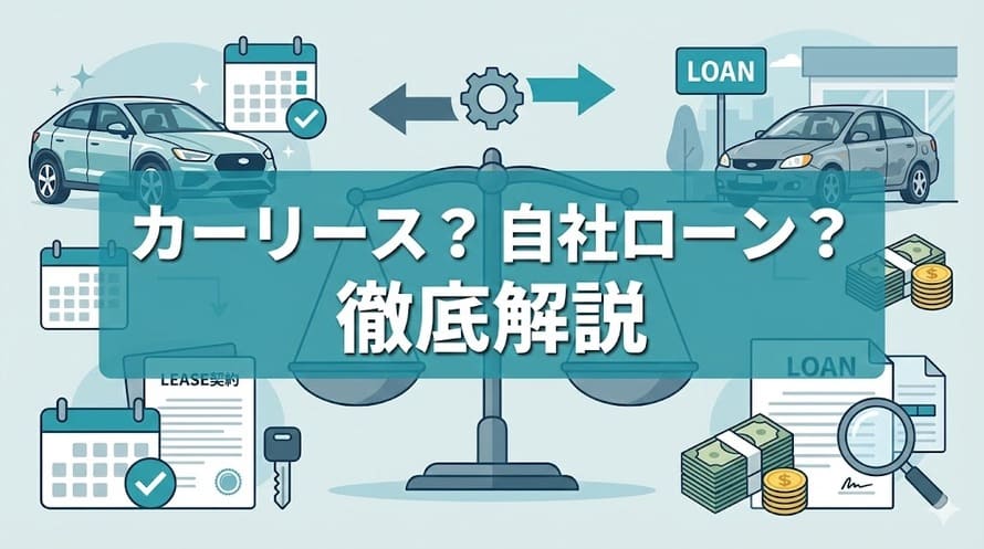 カーリースと自社ローンのどちらのほうが審査に通りやすいのか、特徴やメリットなどの情報を徹底解説する記事のタイトル画像