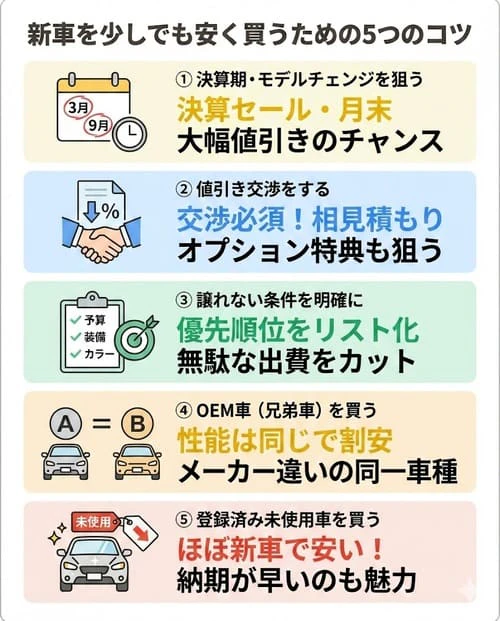 新車を少しでも安く買うためのコツ