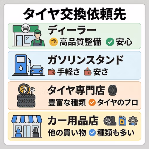 カーリースのタイヤ交換はどこでできる？
