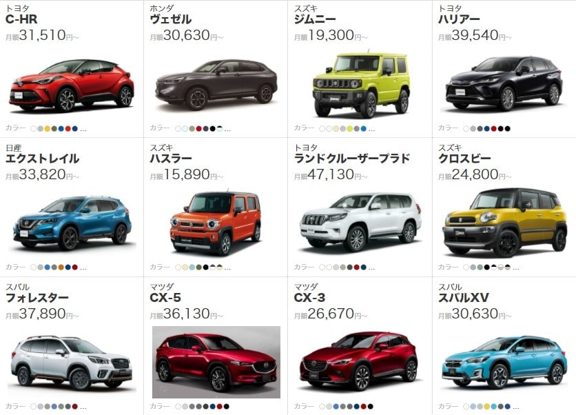 カーリースで人気の4WD、5車種を紹介