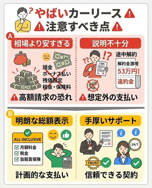 こんなカーリースはやばい!?本当に注意すべきサービスとは