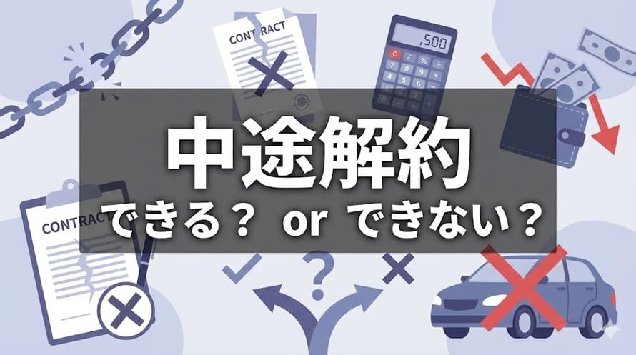 カーリースは中途解約（契約途中で解約すること）ができるのかどうか、また、どのような手続きがあるのかについて解説していることがわかるタイトル画像