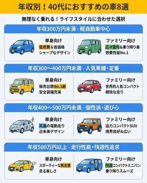 年収別！車が買えない40代におすすめの車８選