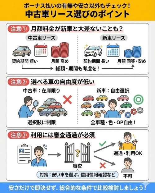 ボーナス払いの有無や安さ以外もチェック！中古車リース選びのポイント