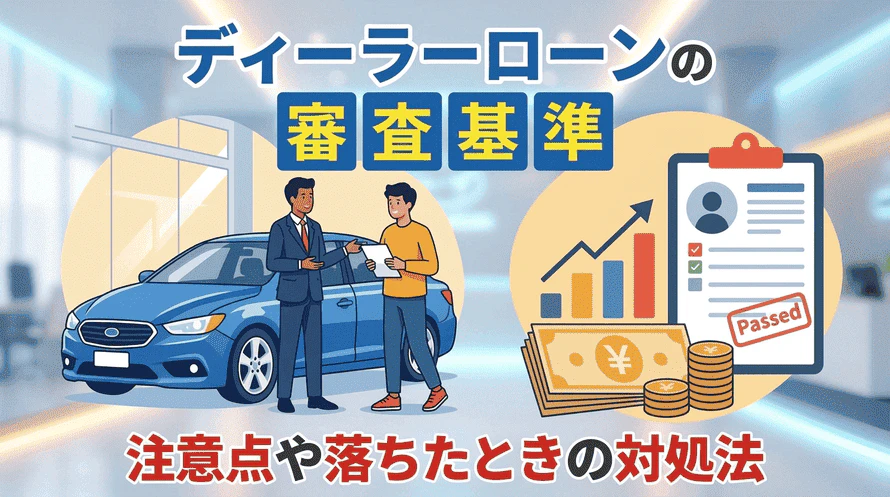 ディーラーローンの審査基準や審査に通るコツ、利用の際の注意点、審査に落ちたときの対処法について解説していることを表すタイトル画像