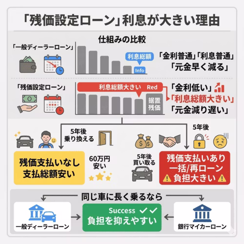 残価設定ローンは金利が低いのに利息総額が大きくなりがち