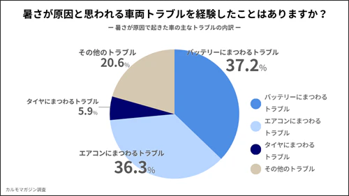 暑さが原因と思われる車両トラブルを経験したことはありますか？ー 暑さが原因で起きた車の主なトラブルの内訳 ー