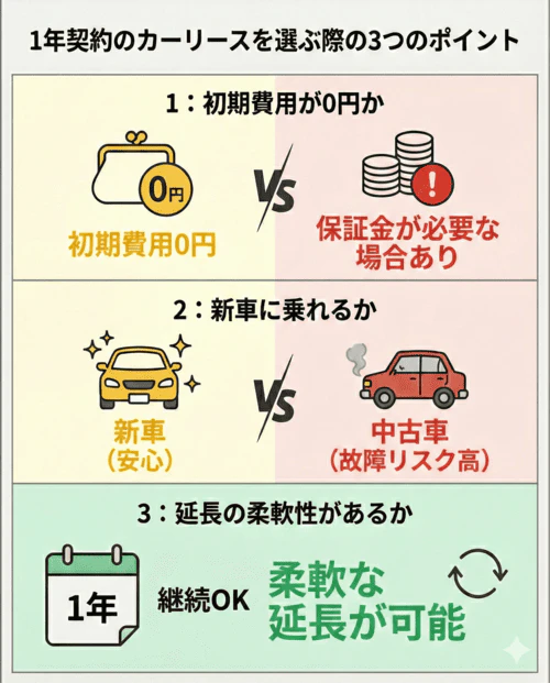 1年契約のカーリースを選ぶ際の3つのポイント